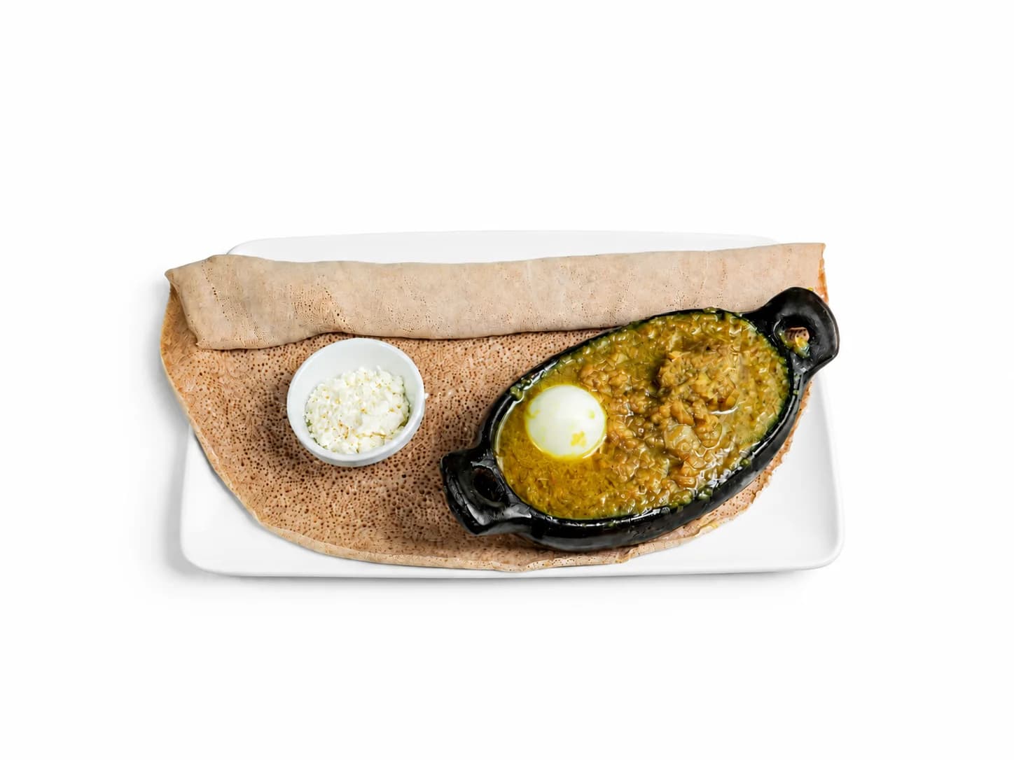 Mildes Doro Wot Alicha mit Ei, Ayib und Injera