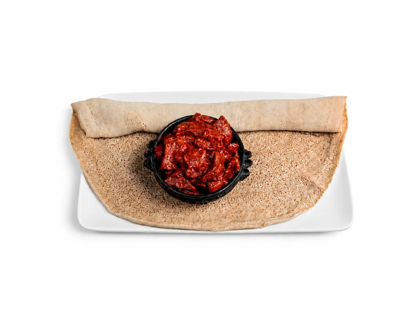 Gored Gored mit Ayib, Gomen und Injera